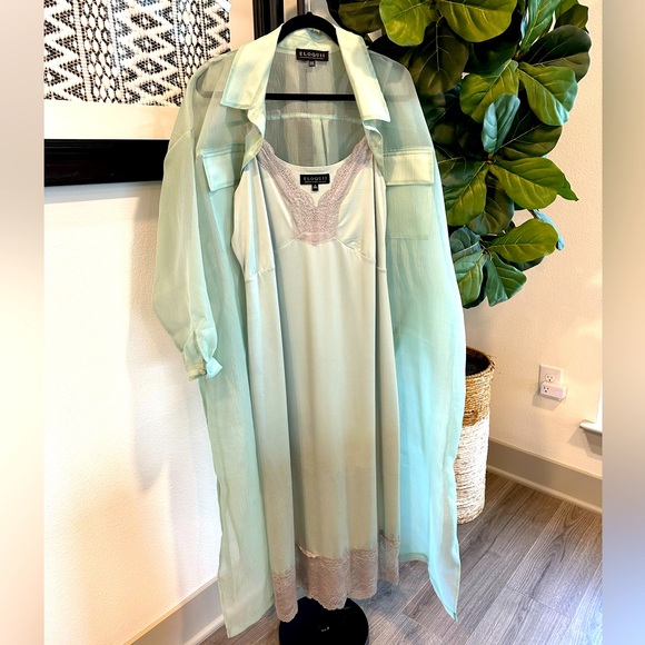 ELOQUII Organza Seafoam/Mint Belted Shirt Dress - Picture 4 of 6